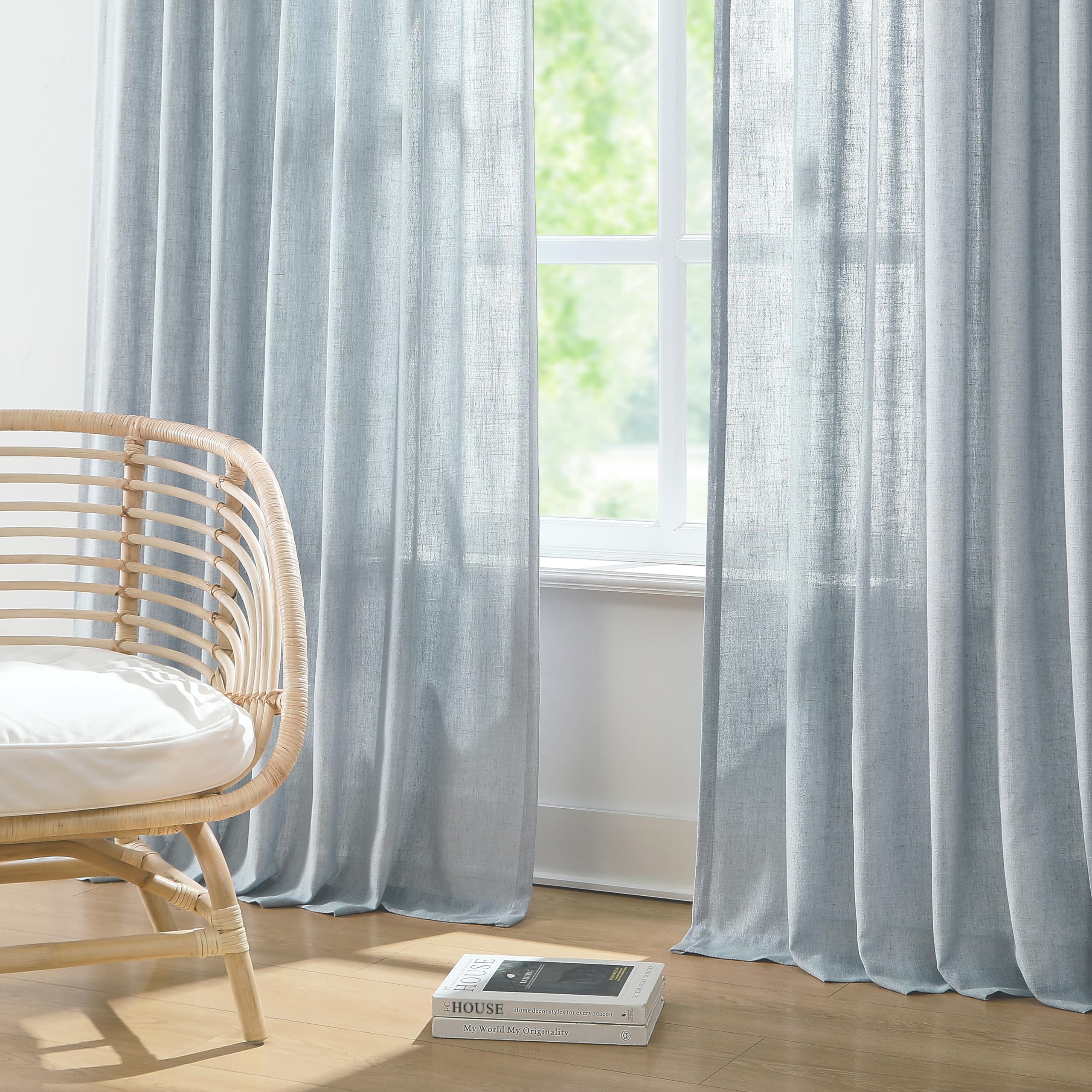Amazon｜Vision Home ブルー グレー ピンチプリーツ セミシアー